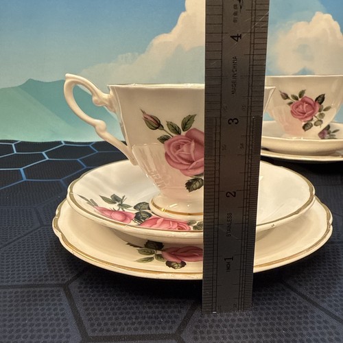 Vintage Staffordshire Fine Bone China Cream Jug and 2 Trios Roses - Picture 6 of 10