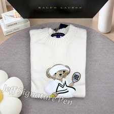POLO RALPH LAUREN Tennis Polo Bear Cotton Crewneck Sweater Women Medium NWT