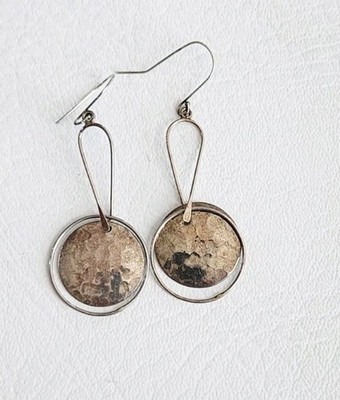 925 Sterling Silver Hammered Alwand Vahan AV Earrings Drop Vintage Modernist Mex