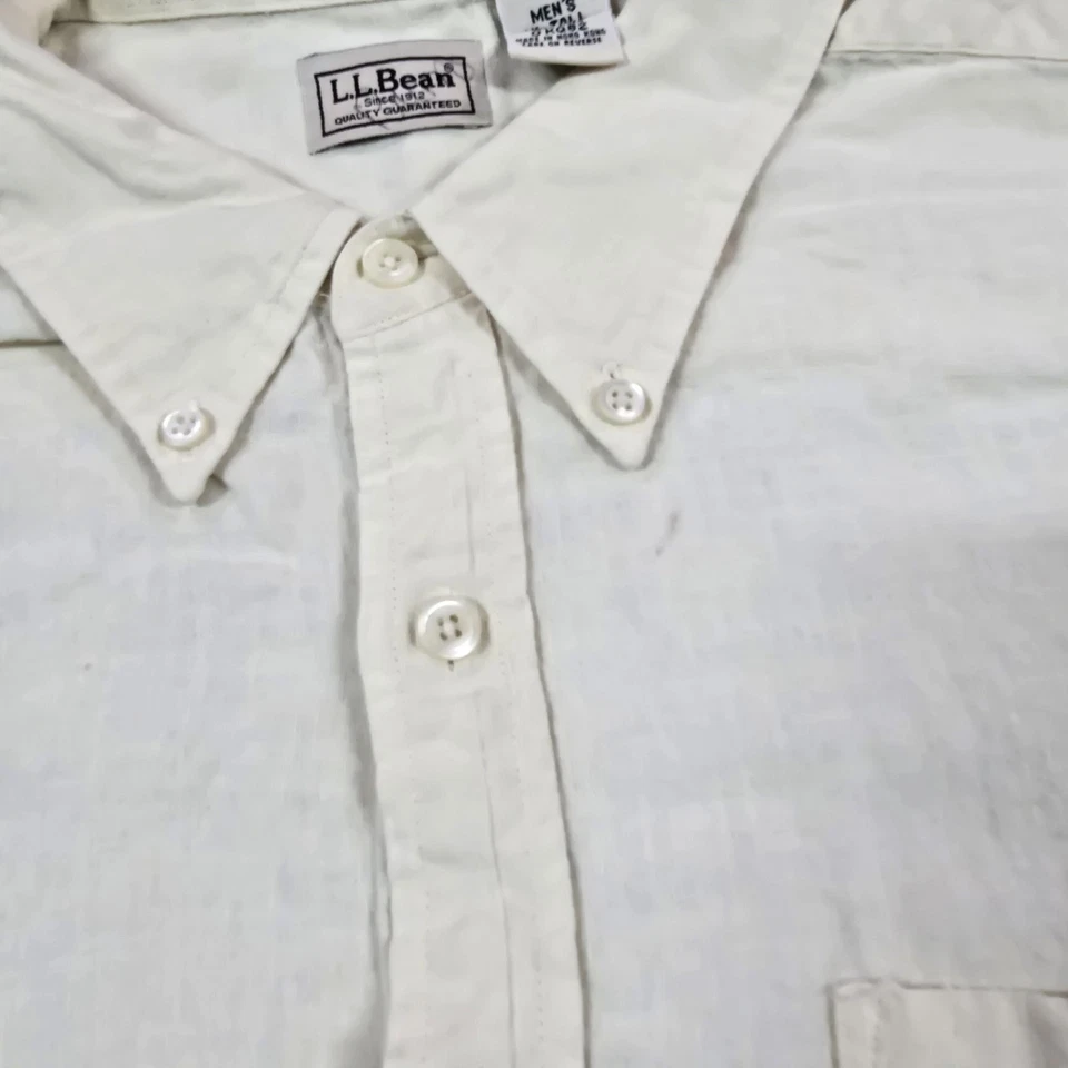 LL Bean Shirt Mens XL Tall Yellow Linen Short Sleeve Button Front Pocket 0KQ82 - Image 3 of 4