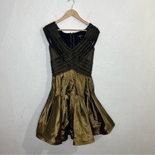 Tadashi Collection Metallic Gold Bronze Black Taffeta Silk Dress Size 6