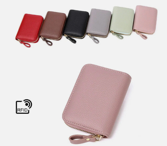 Women RFID Blocking Wallet Zip Card Holder Leather Small Coin Purse Pouch