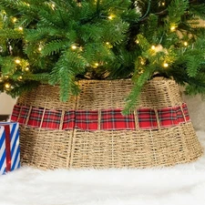 Rocinha Rattan Christmas Tree Collar 26" Rustic Farmhouse Style Seagrass Large