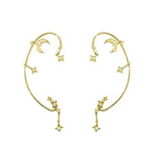 2PCS Women's Clip-On Earrings Hook Without Pierced Golden Star Moon Ear Clips