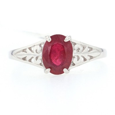 Silver Lead Glass Filled Ruby Solitaire Ring - 925 Oval Cut 1.50ct