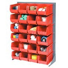 Louvered Bin Rack With (48) Red Stacking Bins 35"W x 15"D x 50"H