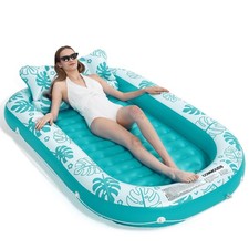 Inflatable Tanning Pool Lounger Float with Cervical Pillow - Pool Floats Adul...
