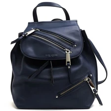 MARC JACOBS Zip Pack Small Leather Backpack Navy Genuine Leather Ladies Bag
