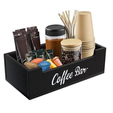 Coffee Pod Bar Station Wooden 13" X 7" X 4" Organizer Box for Countertop, Cou...