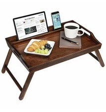 BED TRAY with Phone Holder Media Laptop Tablet Espresso Bamboo By ROSSIE HOME