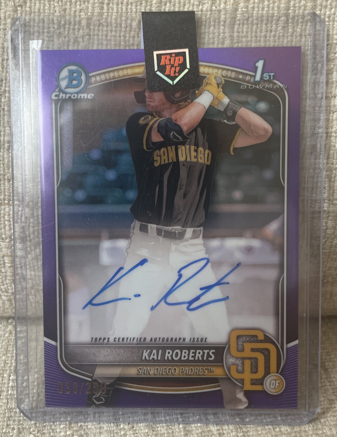 2025 Bowman Chrome Kai Roberts 1st #CPA-KR Purple Refractor Auto /250 Padres