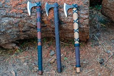 Set of 3 Ragnar Viking Axes Hand Forged  Camping Axe  Gift for Him, Birthday
