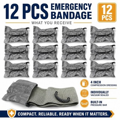 12PACK 4'' Trauma Bandage Emergency Israeli Style Battle Wound Dressing First Aid
