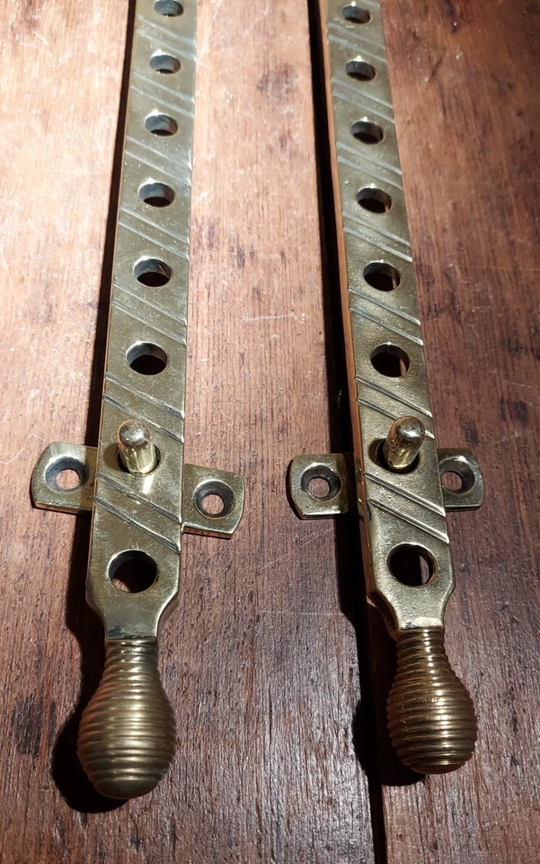 Pair of Antique Brass Window Stays - Arts And Crafts Style with Beehive Finials - Image 2 of 4