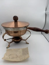 Copper & Wood VTG Chafing Dish, Insert w/Lid Stand & Sterno Warmer Made In USA