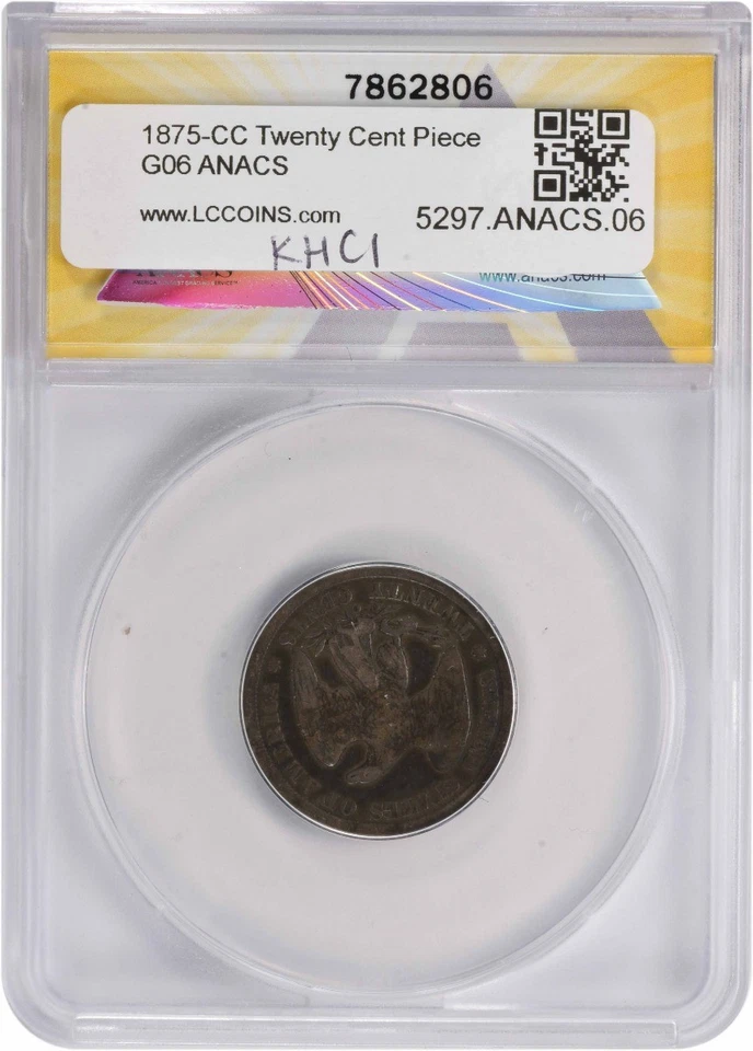 1875-CC Twenty Cent Silver Piece G06 ANACS - Image 2 of 2