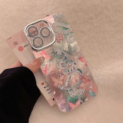 Luxus Schlange Schmetterling Hülle für iPhone 16 15 14 13 Pro Max Plus Cover