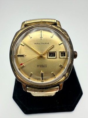 Vtg. WALTHAM Incabloc 17 Jewels, T Swiss Made T, Manual Day-Date