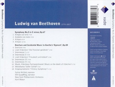 BEETHOVEN: SYMPHONY NO. 5; EGMONT, INCIDENTAL MUSIC NEW CD