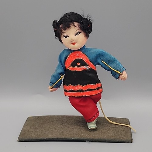Vintage Chinese Folk Art Diorama Doll Rope Playing Game