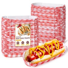 300 Pcs Paper Hot Dog Trays, Small Disposable Boats Fluted Small, Red