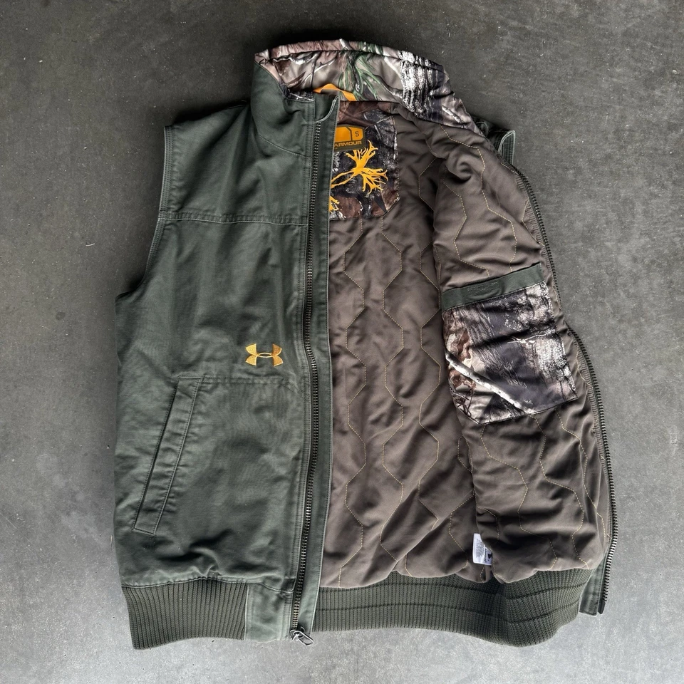Under Armour Mens Hunting Vest Size S Green Canvas Quilted Lining EXCELLENT - Image 2 of 4