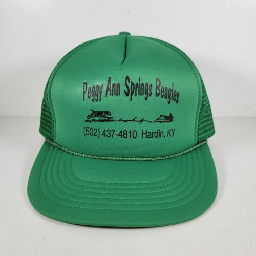 Vintage Snapback Trucker Hat Cap Peggy Ann Springs BEAGLE green Mesh Dog - Picture 1 of 7