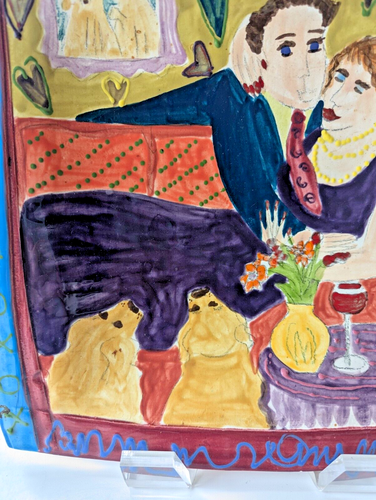 Art Ceramic Serving Lg Trinket Tray 12x12 Hand Crafted Potter Love Wine Labrador - Picture 4 of 12