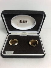 Vintage Swank Modernist Cuff Links Gold Tone Tigereye Stone In Box MCM