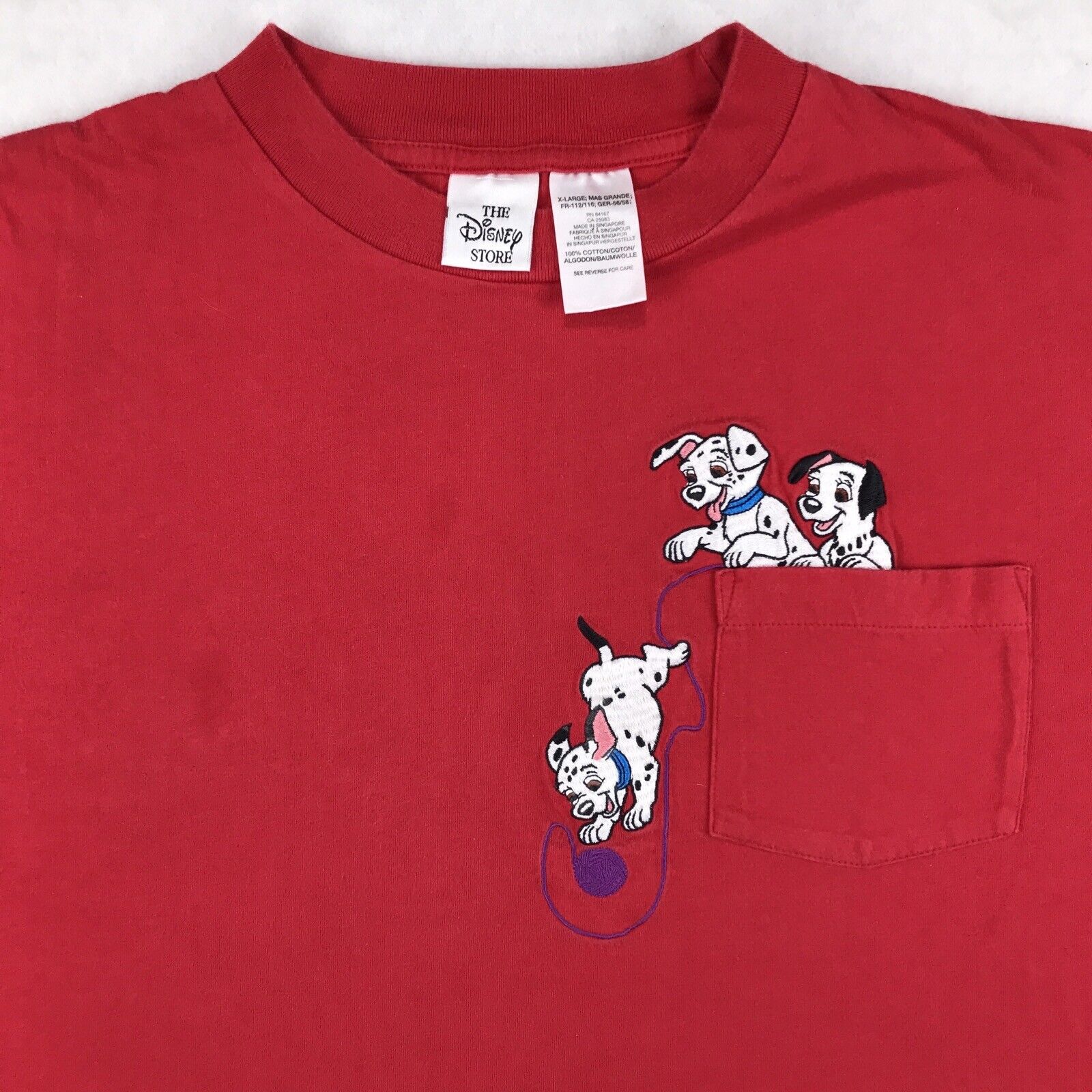 vtg 90s DISNEY 101 DALMATIANS POCKET T-Shirt XL embroidered walt single  stitch