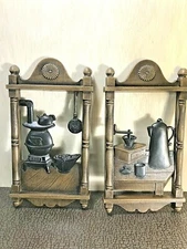 Set of 2 1974  Homco Colonial Kitchen Brown Plastic Hanging Wall Plaques