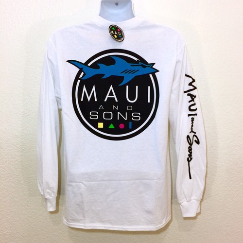 maui and sons mens retro vtg shark long sleeve graphic t-shirt
