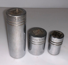 3 Vintage INDESTRO 1/2" Drive Sockets 9/16", 7/8" & Deep Well 13/16" USA Made