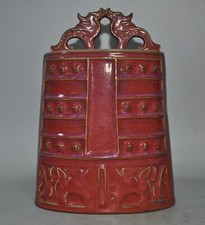 10.4" China Jun Horno Porcelana Fengshui Campana Dragón Campanas Horómetro Set Estatua