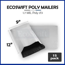 15 9 x 12 EcoSwift White Poly Mailers Shipping Envelopes Self Seal Bags 1.7 MIL