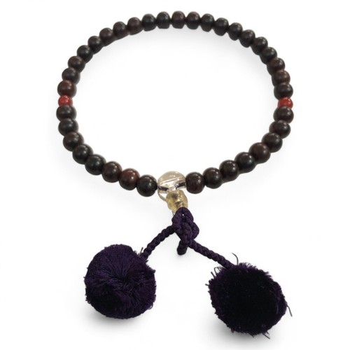Japanese Buddhist Juzu Rosary Bracelet Prayer Beads Vtg Wooden Ebony W/ Case P24 - Picture 8 of 13
