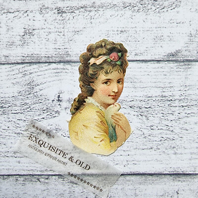 um 1900 Mädchen Taube Blume Victorian Oblate Prägedruck Luxuspapier Deko alt süß
