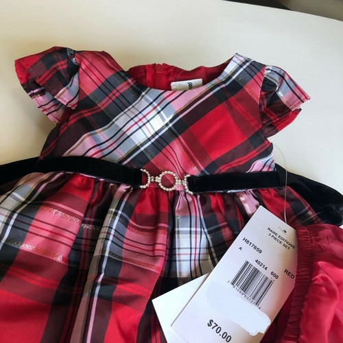 Rare Editions Baby Girl 12M Red Plaid Velvet Bolero 3 Pc Rhinestone Dress NWT - Picture 4 of 6