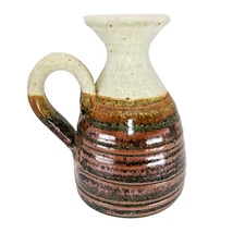 Vintage 5"T by 4"W small Hand-Crafted Stoneware Pottery Jug Pitcher Vase