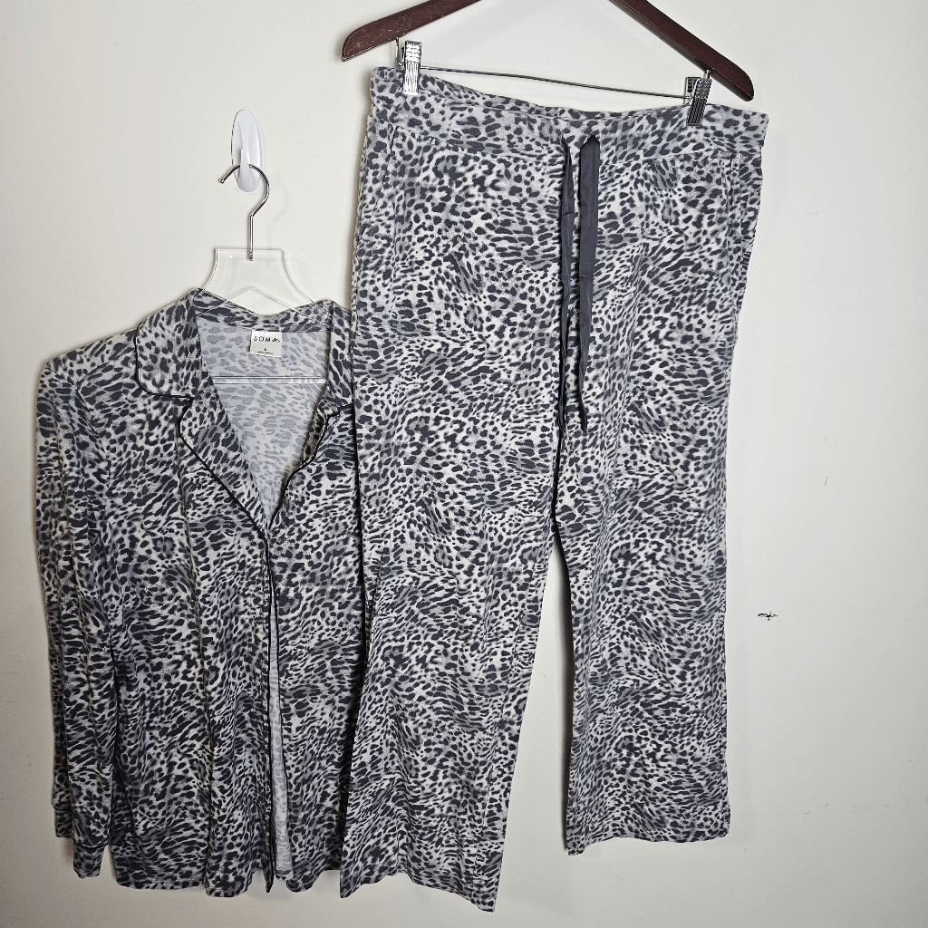 SOMA Long Sleeve Button Down and Pajama Pants Leopard Print