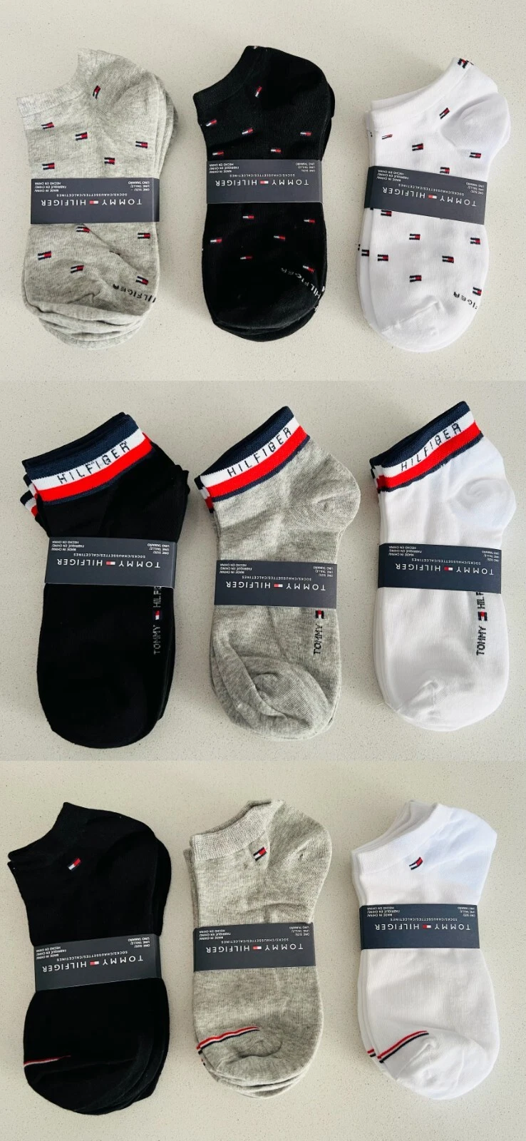 9pairs MIX COLORS Tommy Hilfiger Cotton Thin Lowcut Socks Men 6-9/ Women 8-11