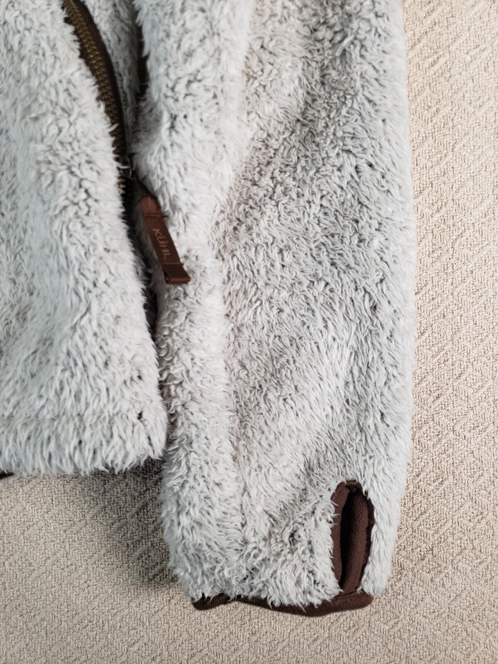 Kuhl Jacket Womens Large White Sherpa Fleece Hidden Hood Teddy Leather