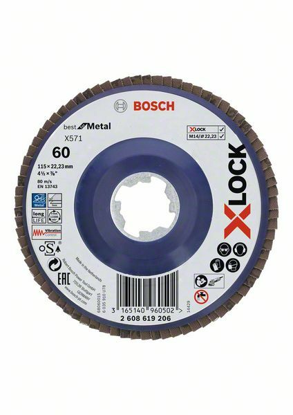Bosch Disco de Lija Abanico X571 Mejor para Metal,Recto,115 MM,K 60 ,Plástico