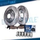 5-Lug Front Drilled Rotors Brake Pads w/12pc Wheel Lug Nuts for 2012-18 Ram 1500