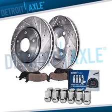 5-Lug Front Drilled Rotors Brake Pads w/12pc Wheel Lug Nuts for 2012-18 Ram 1500