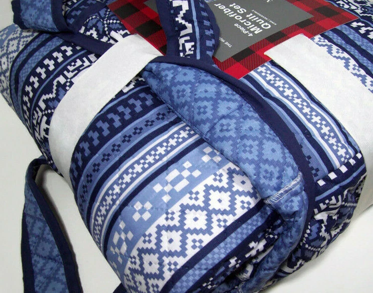 Edredón Martha Stewart Holiday reversible azul Fair Isle completo Queen fundas estándar Foto 2 de 4