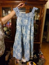 Old Navy Dress Womens Medium Maxi Blue Floral Smocked Cottage Western Boho