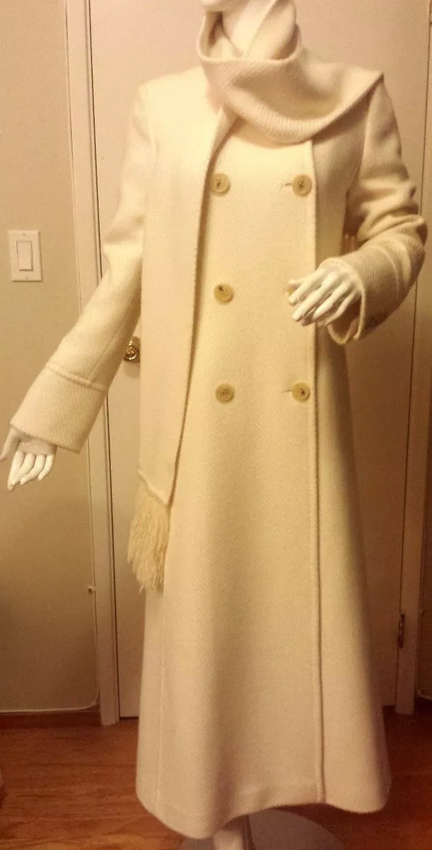 KORS Michael Kors Solid Beige Double Breasted Wool Blend Coat w Scarf Sz 6