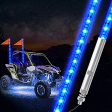 2x 4FT LED Blue Whip Light with Aluminum Base Blue Color Antenna For ATV UTV RZR