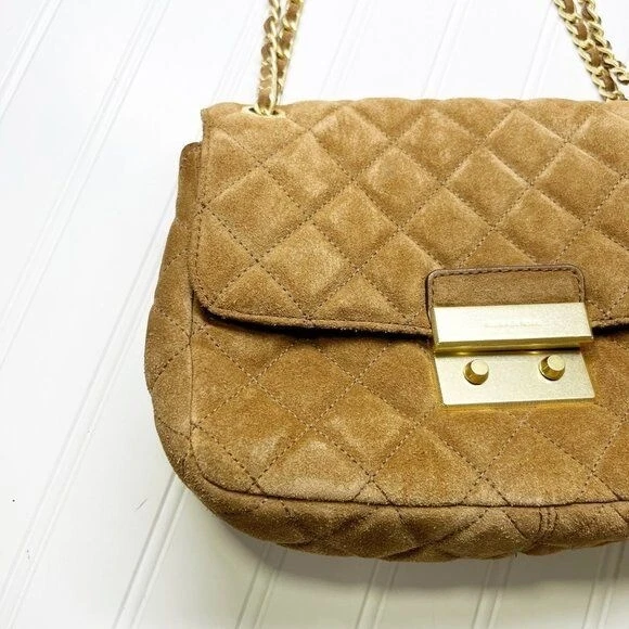 Michael Kors Tan Camel Suede Large Sloan Quilted Leather Shoulder Bag Chain - Image 4 of 4